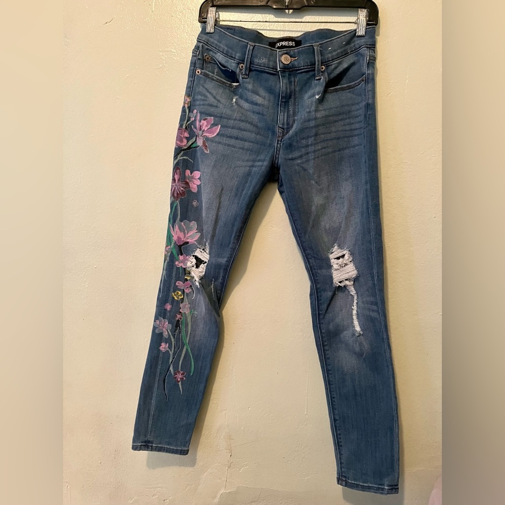 Express Floral Design Mid Rise Jeans